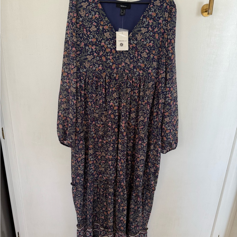 Forever 21 Blue Floral Long Sleeve Dress